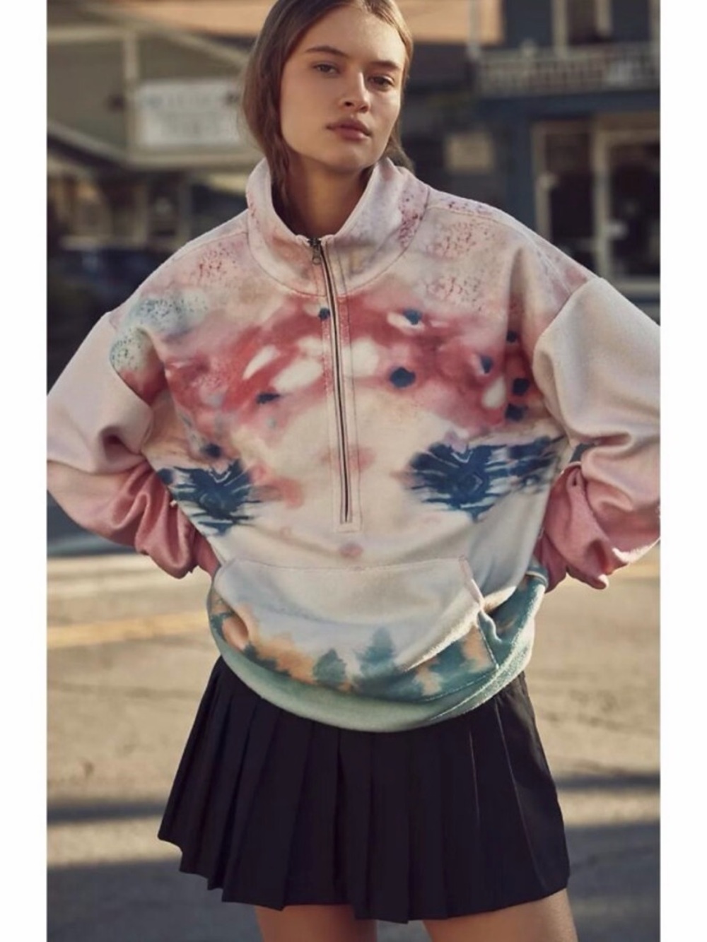 🆕 Pilcro Pastel Watercolor Zip Pullover Sweatshirt